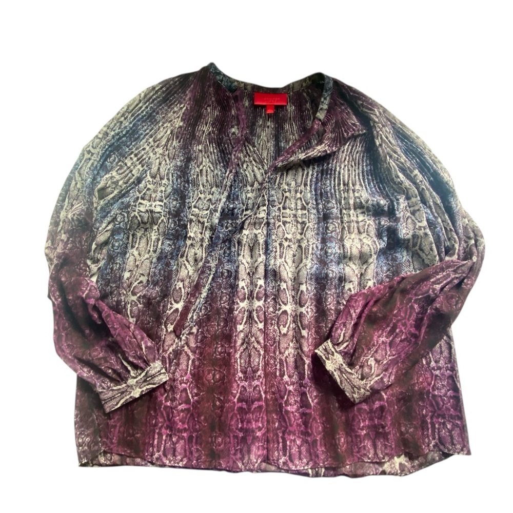Sheer Pleated‎ Pink and Purple Oversized Long Sleeve Blouse Large